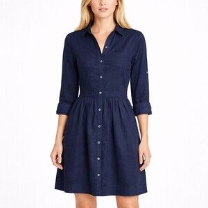Anthropologie Moulinette Soeurs Oasis Shirt Dress Size 4 blue Cotton Smocked